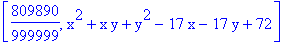 [809890/999999, x^2+x*y+y^2-17*x-17*y+72]